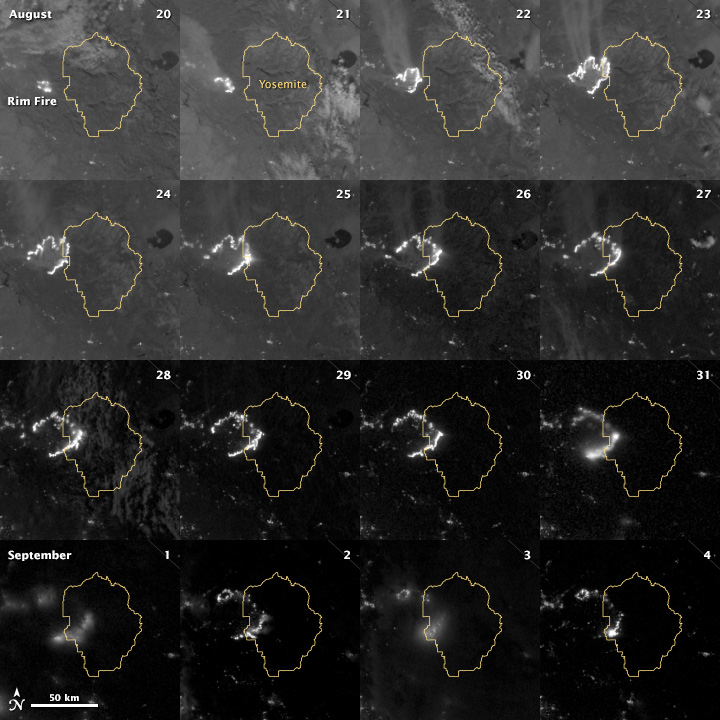 Progression of the Rim Fire at Night