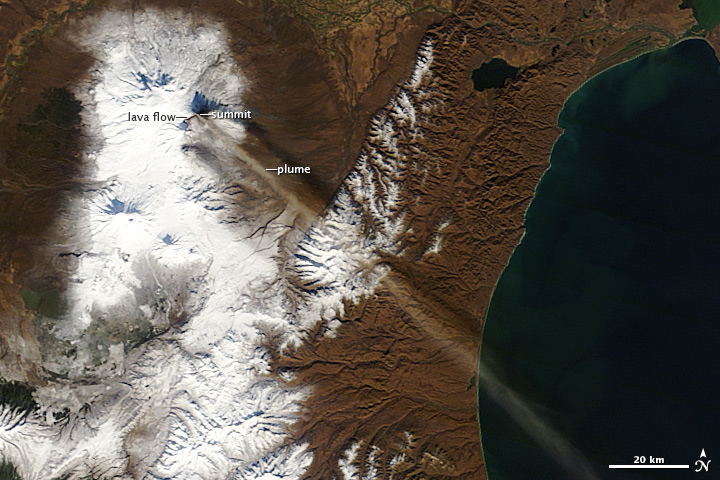 Ash Plume and Lava Flow on Klyuchevskaya Volcano - related image preview