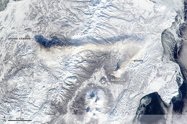 Kinked Ash Plume above Shiveluch Volcano