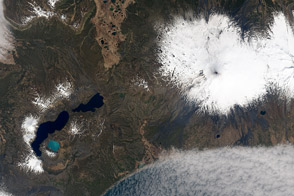 Shishaldin Volcano and Turquoise Lake