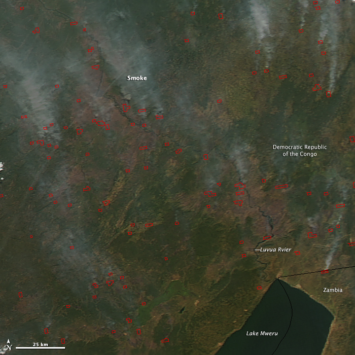 Fires near Lake Mweru