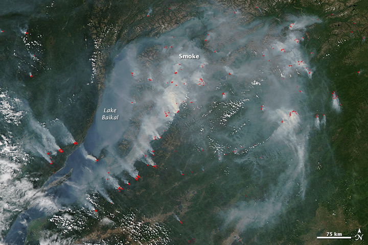 Fire and Smoke Around Lake Baikal
