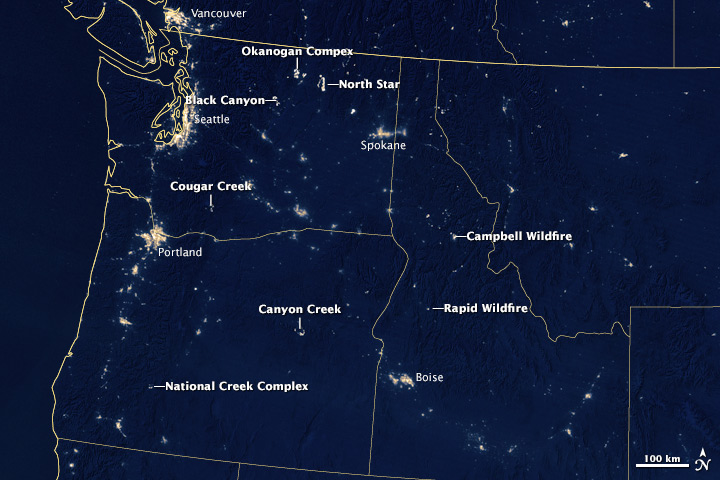 Fires at Night in the U.S. Northwest 