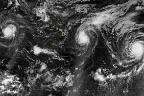Trio of Hurricanes Over the Pacific Ocean