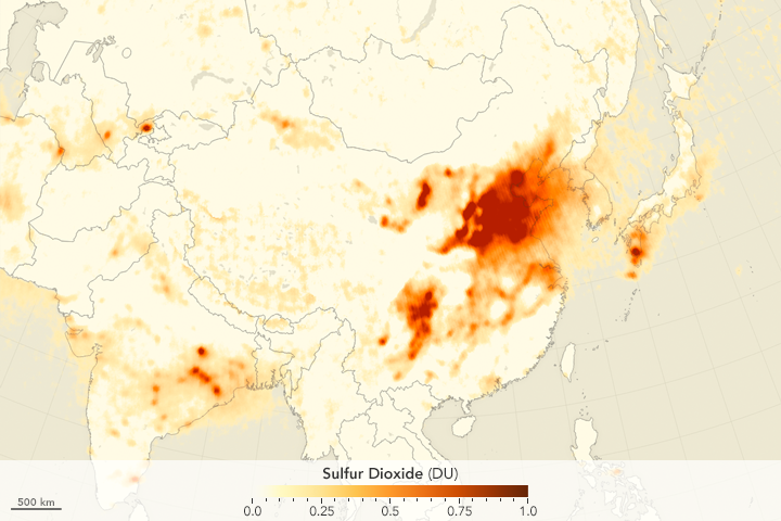 Sulfur Dioxide Down over China; Up over India - related image preview