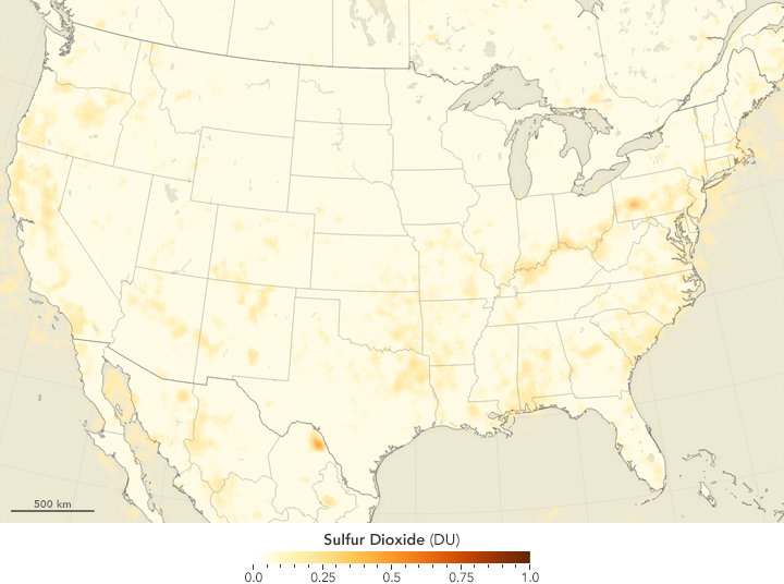 Sulfur Dioxide Down over the United States