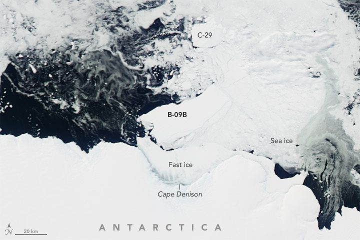 Antarctic Berg Shifts, Sea Ice Responds 