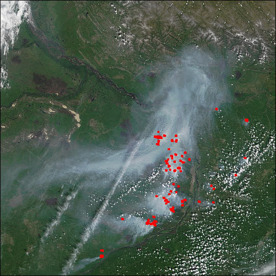 Fires along Lena River near Yakutsk