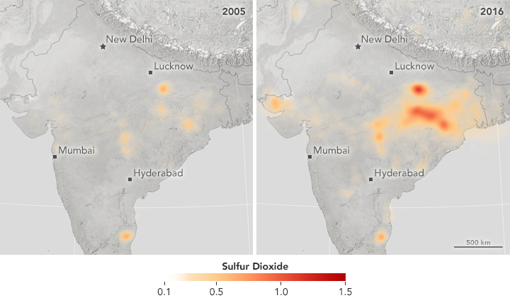 Sulfur Dioxide Emissions Fall in China, Rise in India