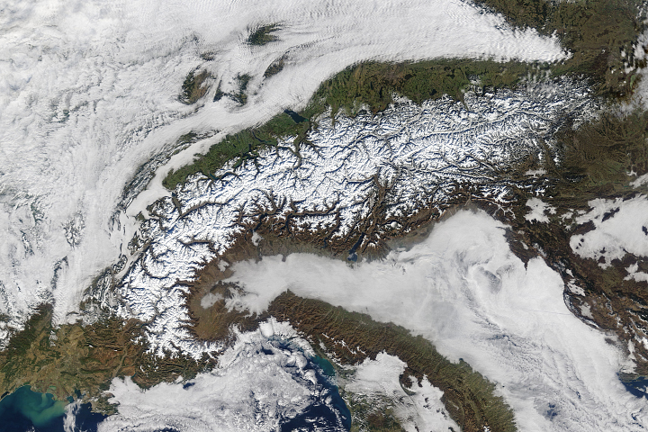 Snow and Clouds around the Alps - selected image