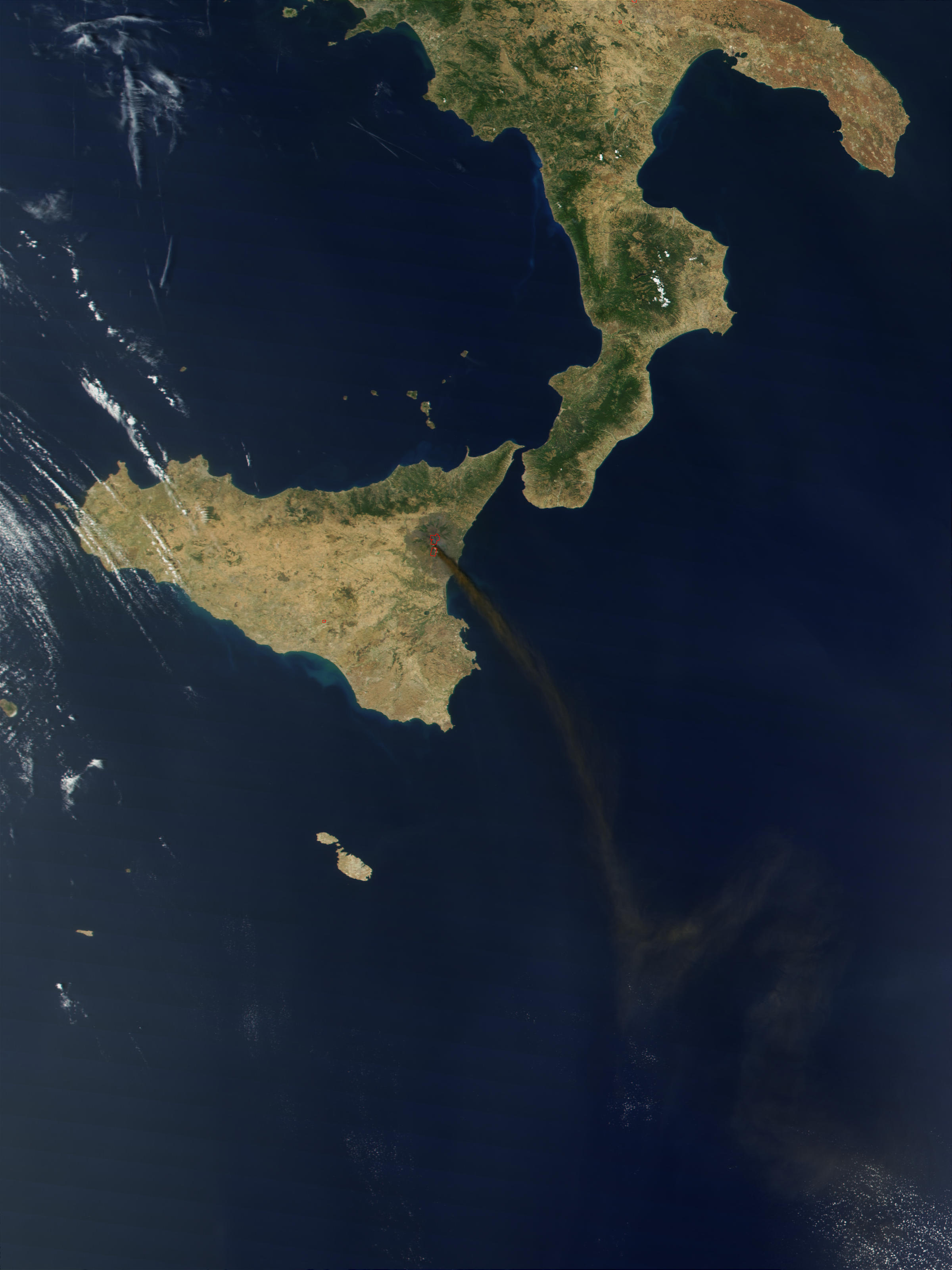 Ash plume and lava flow streaming from Mt. Etna in Sicily, Italy - related image preview