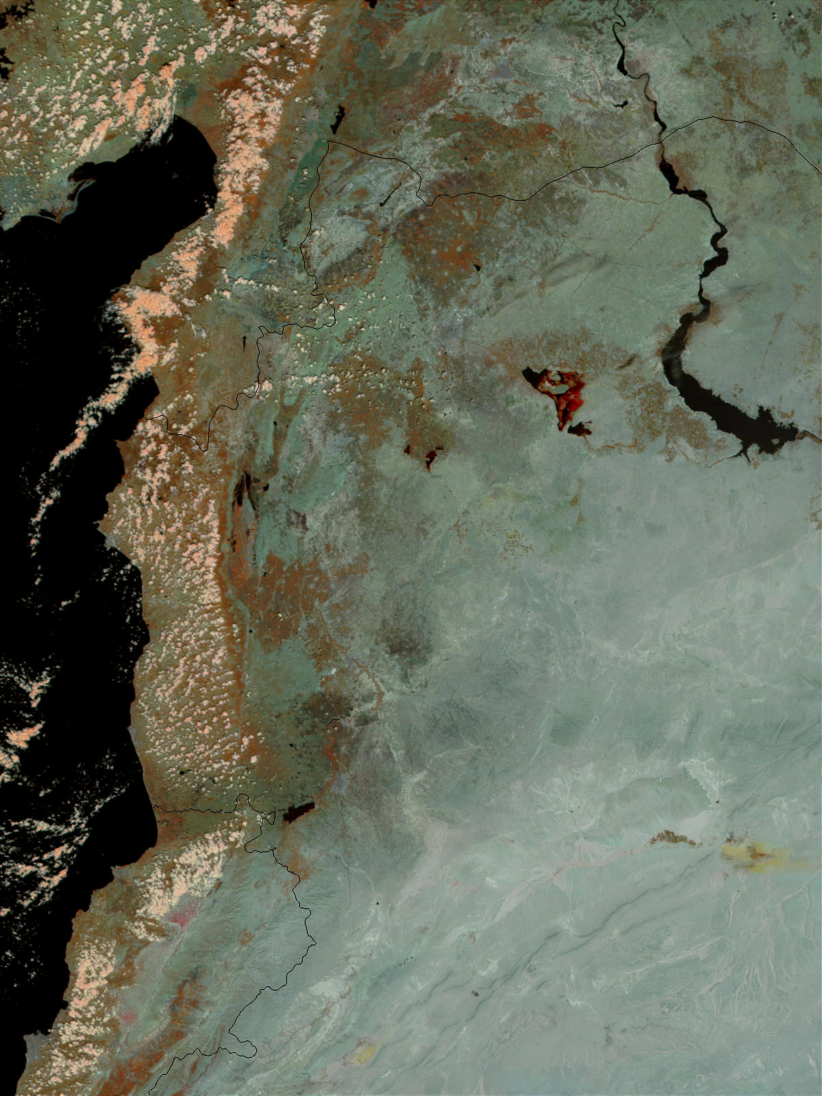 Flood in Northern Syria after collapse of the Zeyzoun Dam (false color) - related image preview