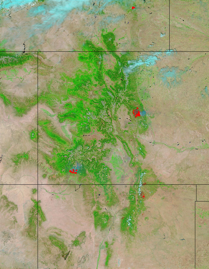 Wildfires and burn scars in Colorado and New Mexico (false color) (Input Direct Broadcast data court - related image preview