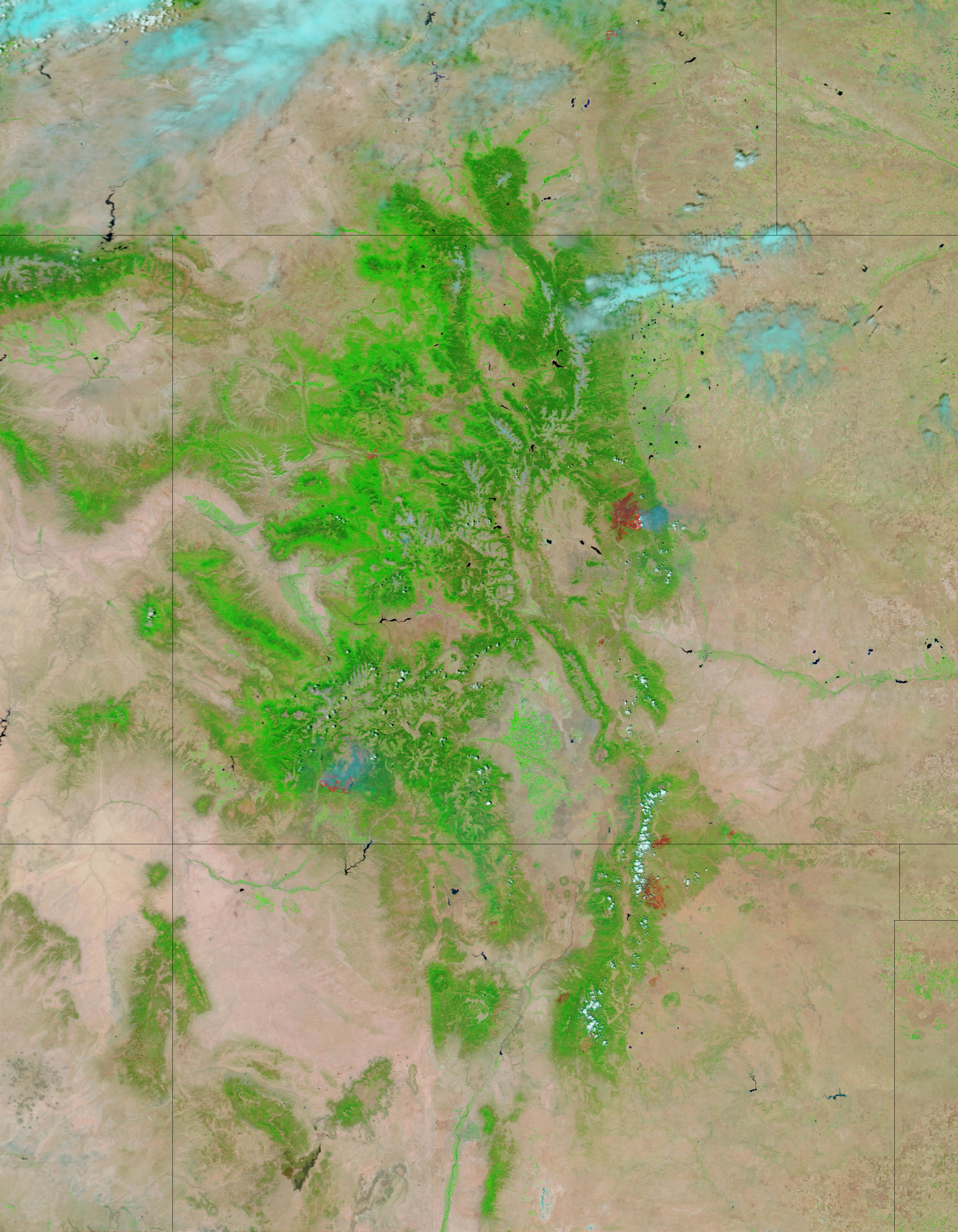 Wildfires and burn scars in Colorado and New Mexico (false color) (Input Direct Broadcast data court - related image preview