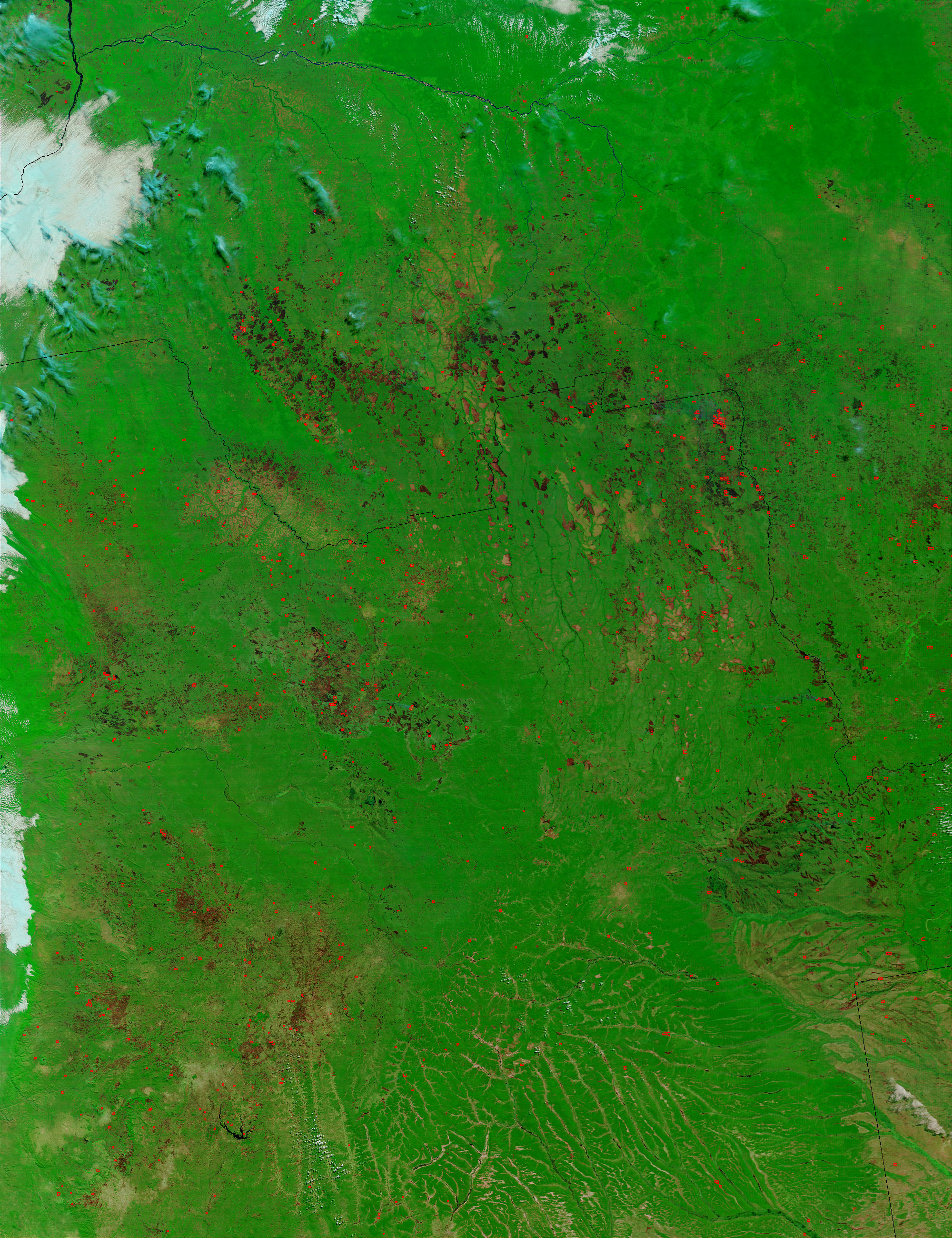 Fires in Angola and Democratic Republic of the Congo (false color) - related image preview