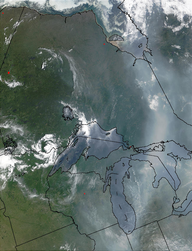 Smoke from Saskatchewan fires (Canada) transported over James Bay and the Great Lakes - related image preview