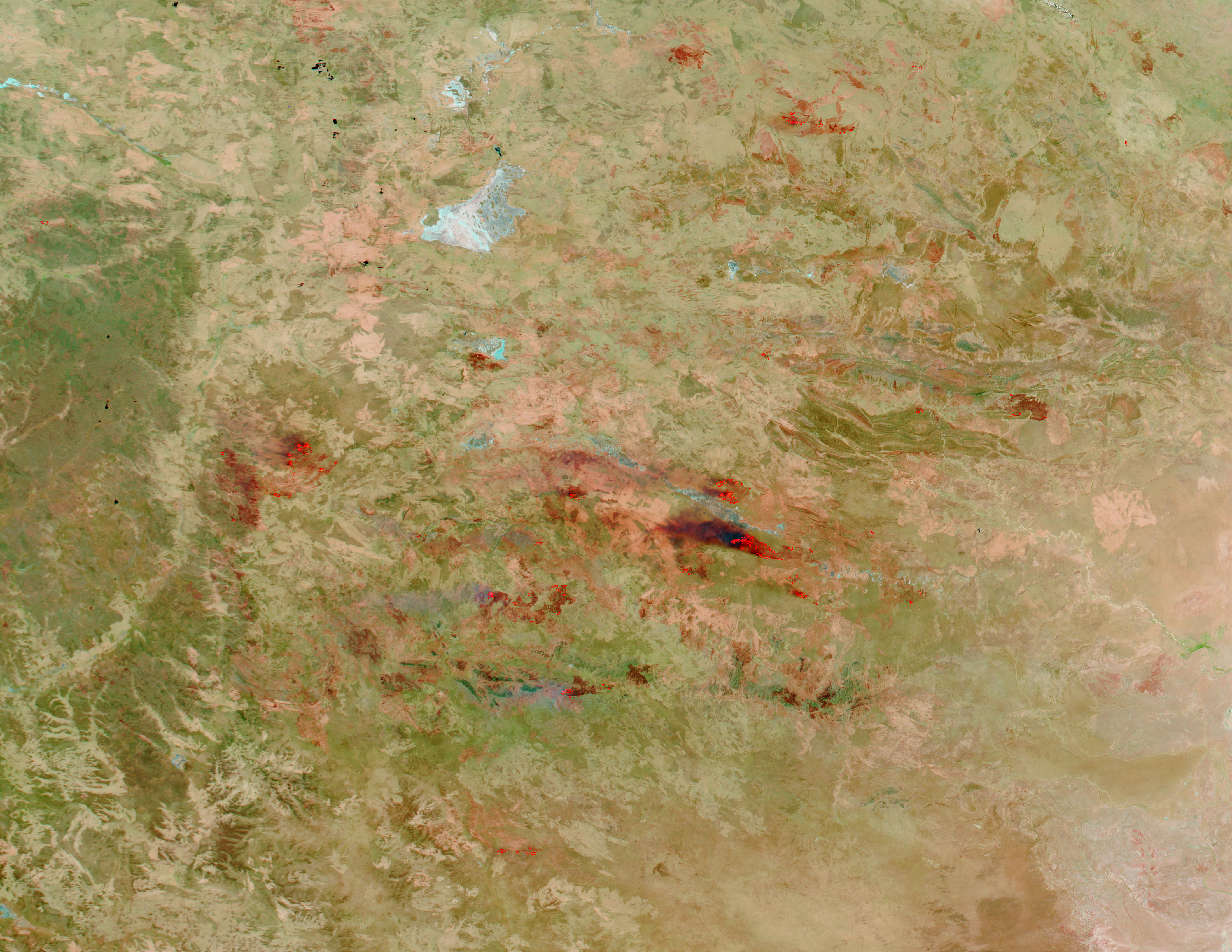 Fires and burn scars near Alice Springs, Central Australia (false color) - related image preview